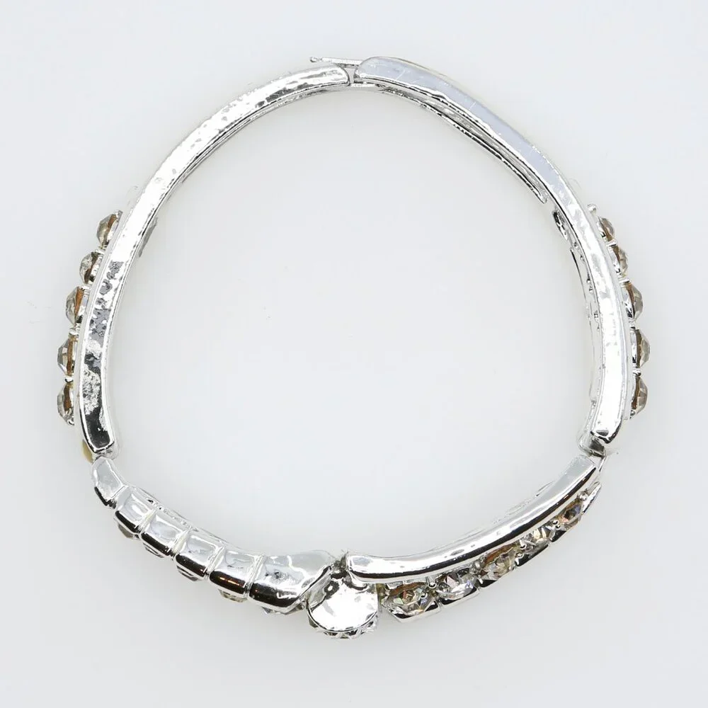 Vintage Coro Silver Toned Sparkling Rhinestones Hinged Bangle Bracelet‎ 1950s